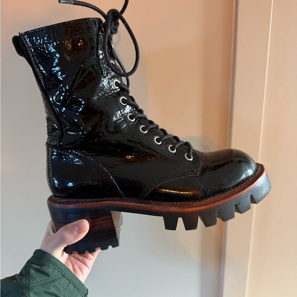 Jeffrey Campbell Shiny Black Lace-Up Combat Boots